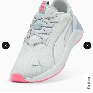 Puma sneakers in white with grey, bright pink and light blue trim